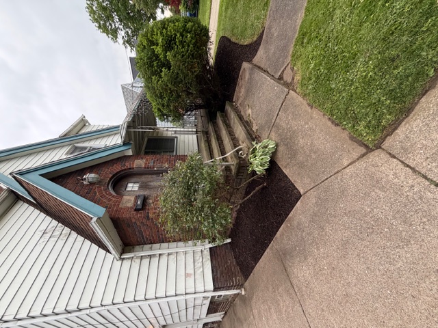 Front entry landscape bed after cleanup and fresh dark mulch